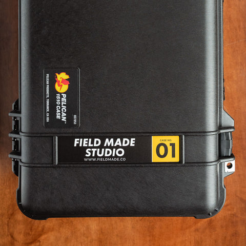 Black 1510 Pelican case with customizable Field Made Co sticker ID label