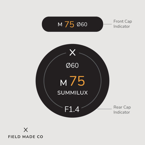 Leica M 75 mm F1.4 Summilux lens indicator label by Field Made Co