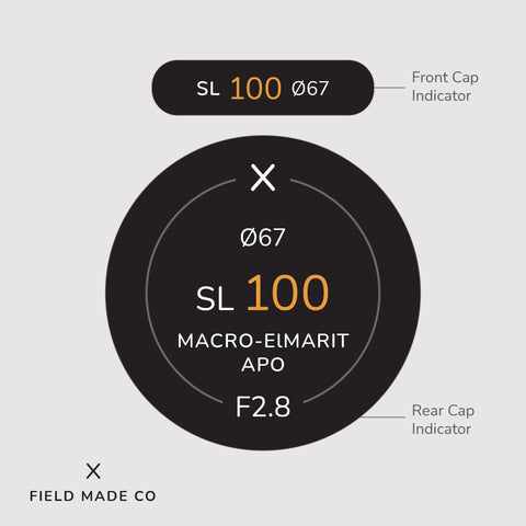 New LEICA SL 100mm F2.8 APO-Macro-Elmarit lens indicator sticker label by Field Made Co