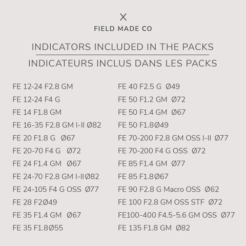 Lens Indicator Pack for Sony FE