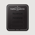 Stealth Kit for Fujifilm X-H1: Ghost Logo and Plain Black vinyl labels on the Field Made Co backing sheet