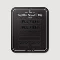 Stealth Kit for Fujifilm X-S20: Ghost Logo and Plain Black vinyl labels on the Field Made Co backing sheet